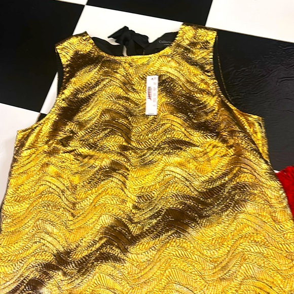 J crew collection women XL gold chiffon tank with black bow NWT - Picture 1 of 5
